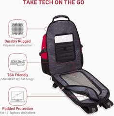 PackRanger 1900 Scansmart TSA 17-Inch Laptop Backpack, Black/Red