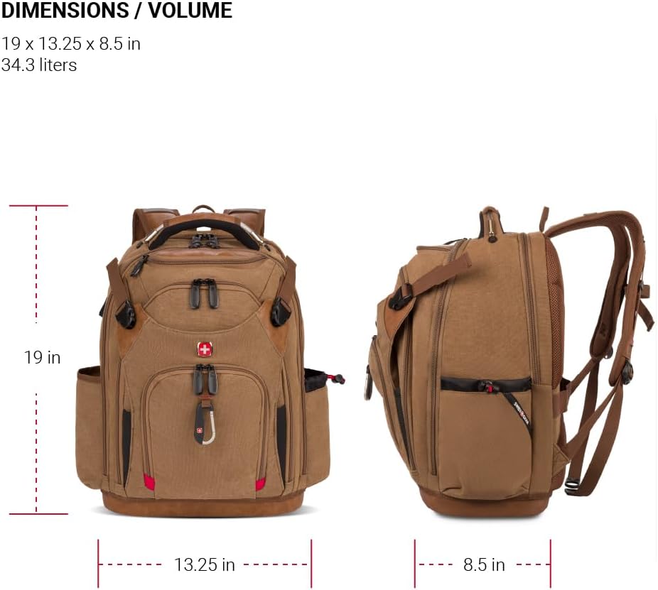 PackRanger Tool Bag Backpack, Fits Up to 15-Inch Laptop, Work Pack, Black/Brown Canvas