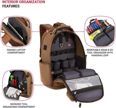 PackRanger Tool Bag Backpack, Fits Up to 15-Inch Laptop, Work Pack, Black/Brown Canvas