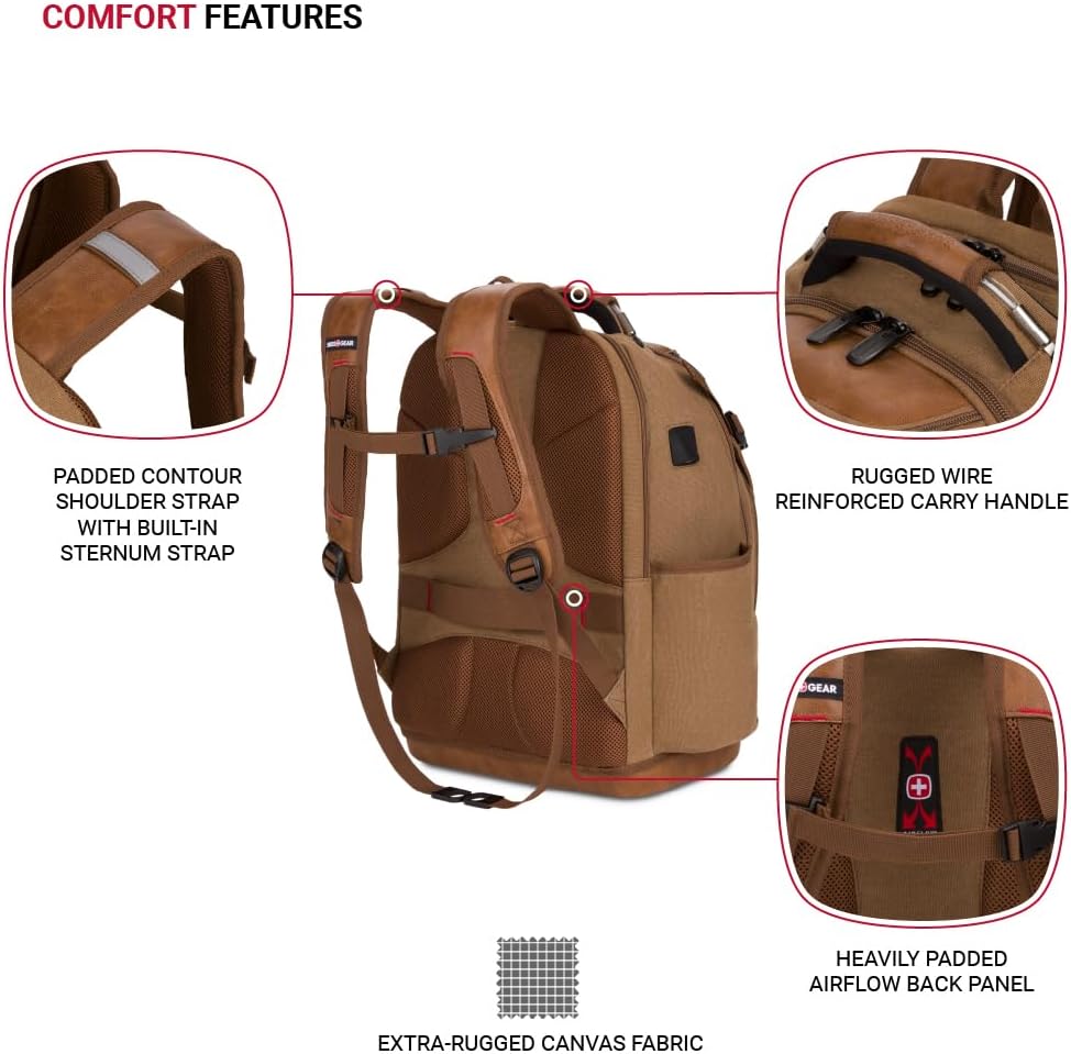 PackRanger Tool Bag Backpack, Fits Up to 15-Inch Laptop, Work Pack, Black/Brown Canvas
