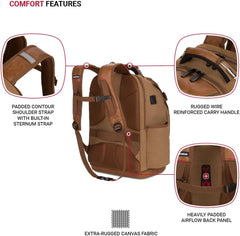 PackRanger Tool Bag Backpack, Fits Up to 15-Inch Laptop, Work Pack, Black/Brown Canvas