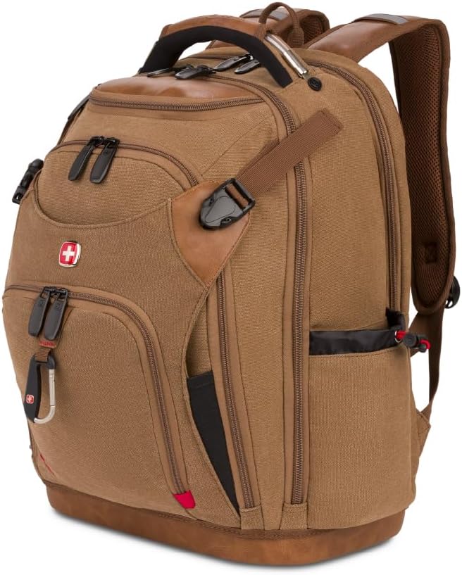 PackRanger Tool Bag Backpack, Fits Up to 15-Inch Laptop, Work Pack, Black/Brown Canvas