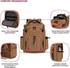 PackRanger Tool Bag Backpack, Fits Up to 15-Inch Laptop, Work Pack, Black/Brown Canvas