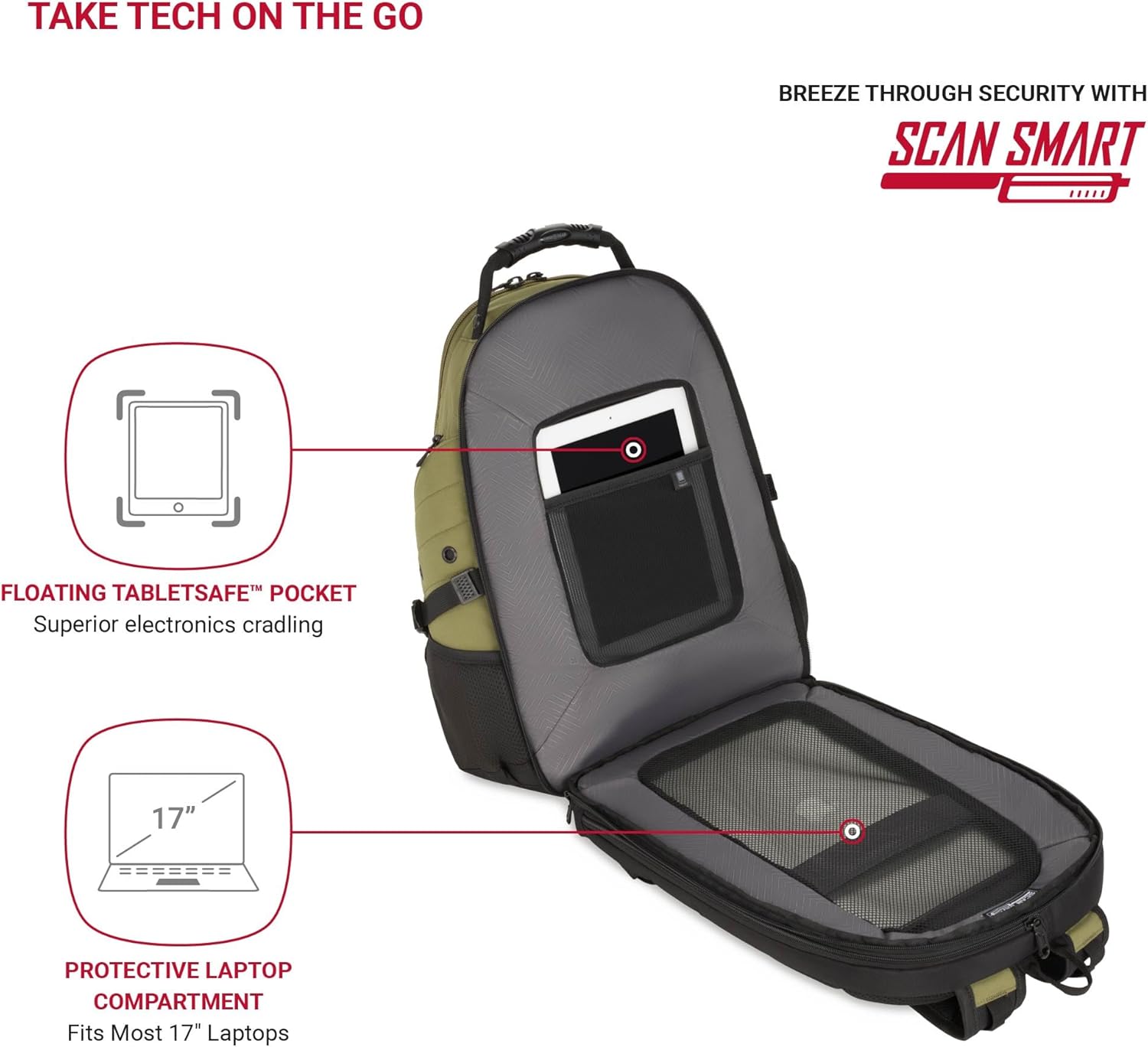 PackRanger 1900 Scansmart TSA 17-Inch Laptop Backpack, Black/Red