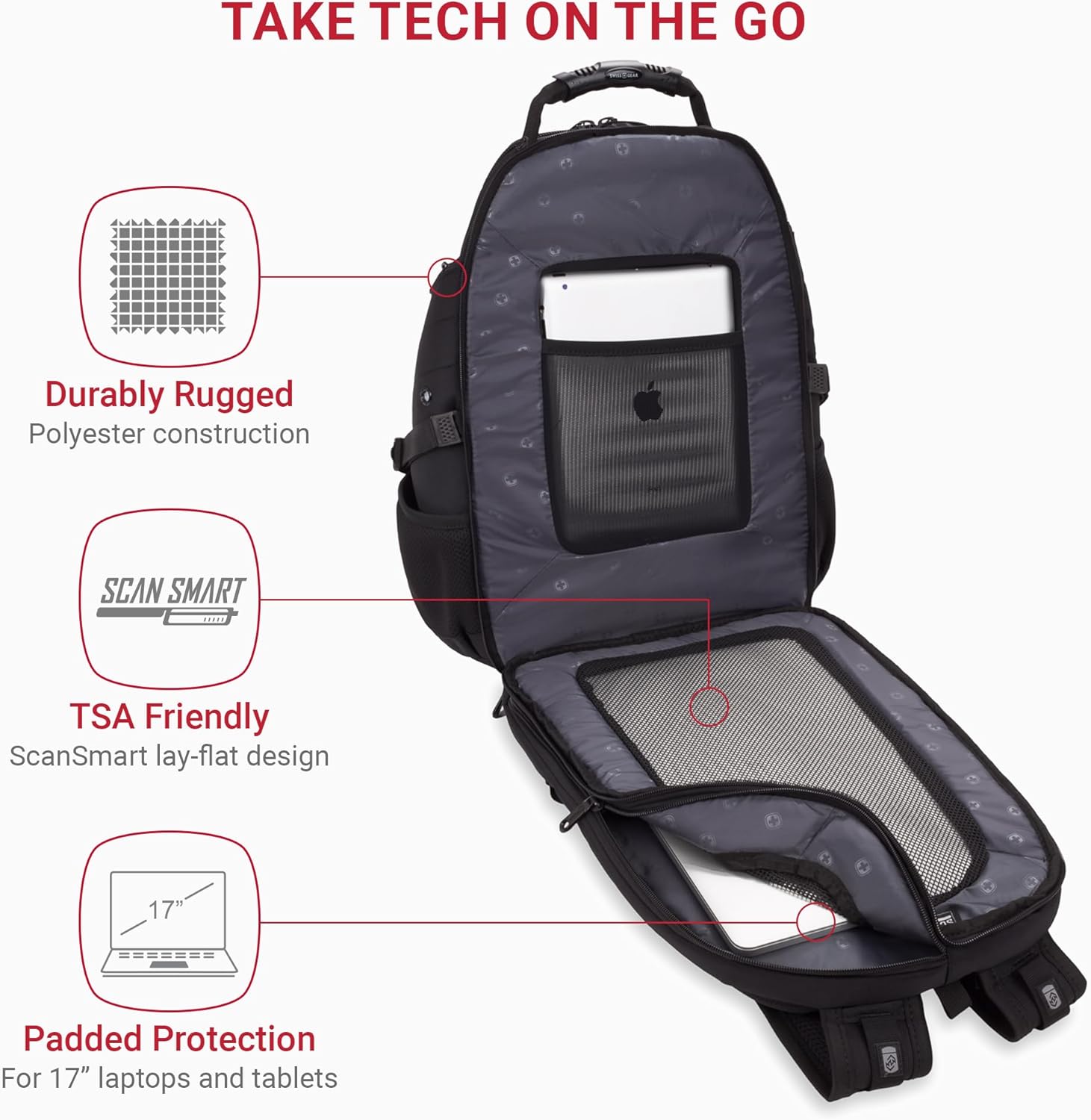 PackRanger 1900 Scansmart TSA 17-Inch Laptop Backpack, Black/Red