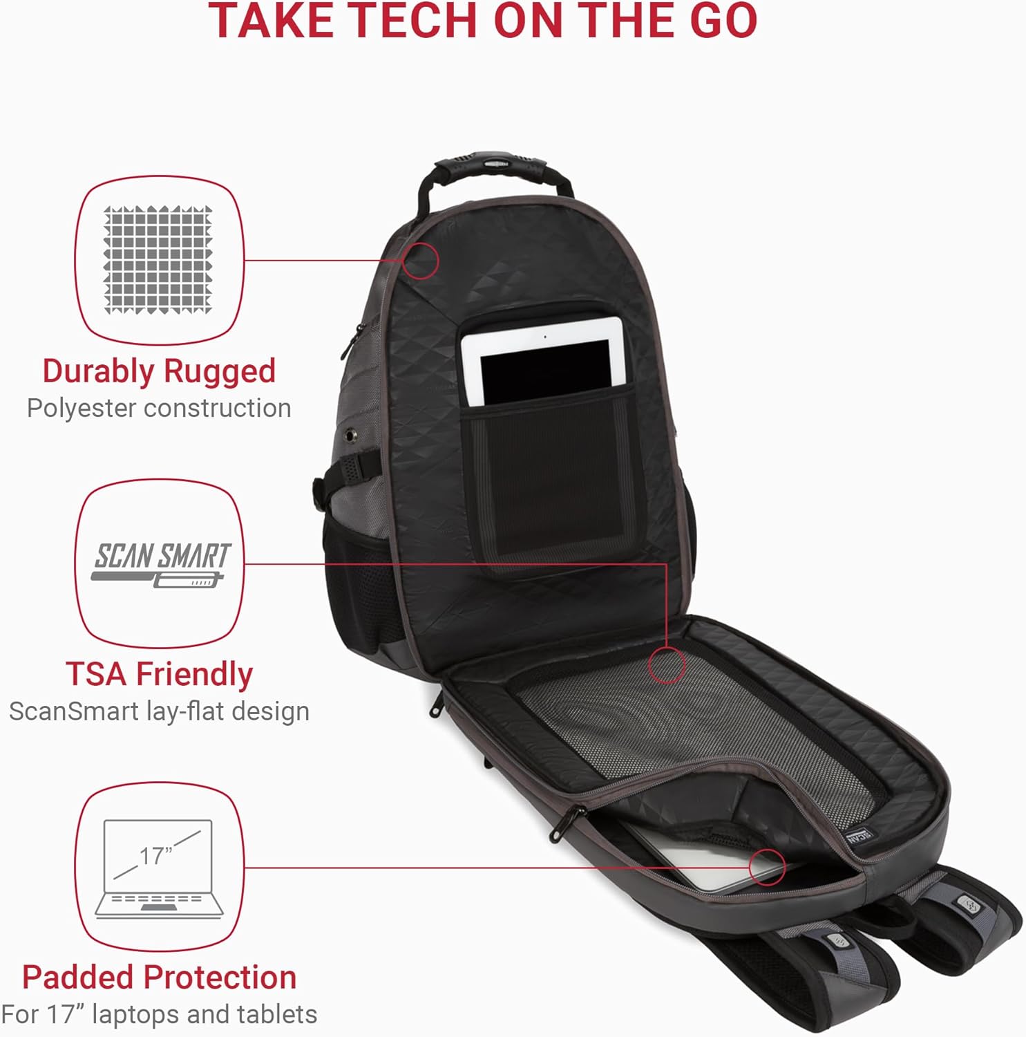 PackRanger 1900 Scansmart TSA 17-Inch Laptop Backpack, Black/Red