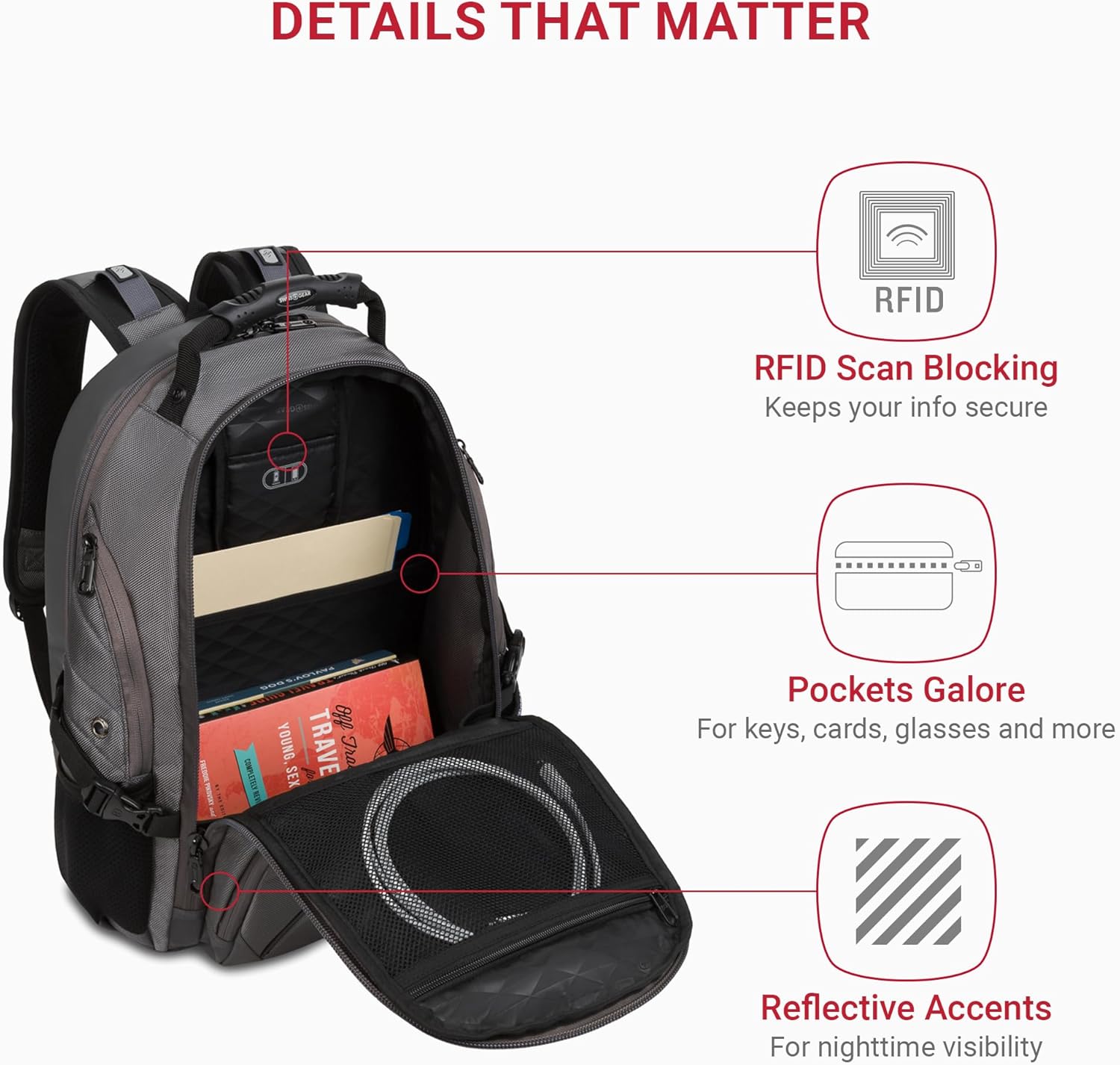 PackRanger 1900 Scansmart TSA 17-Inch Laptop Backpack, Black/Red