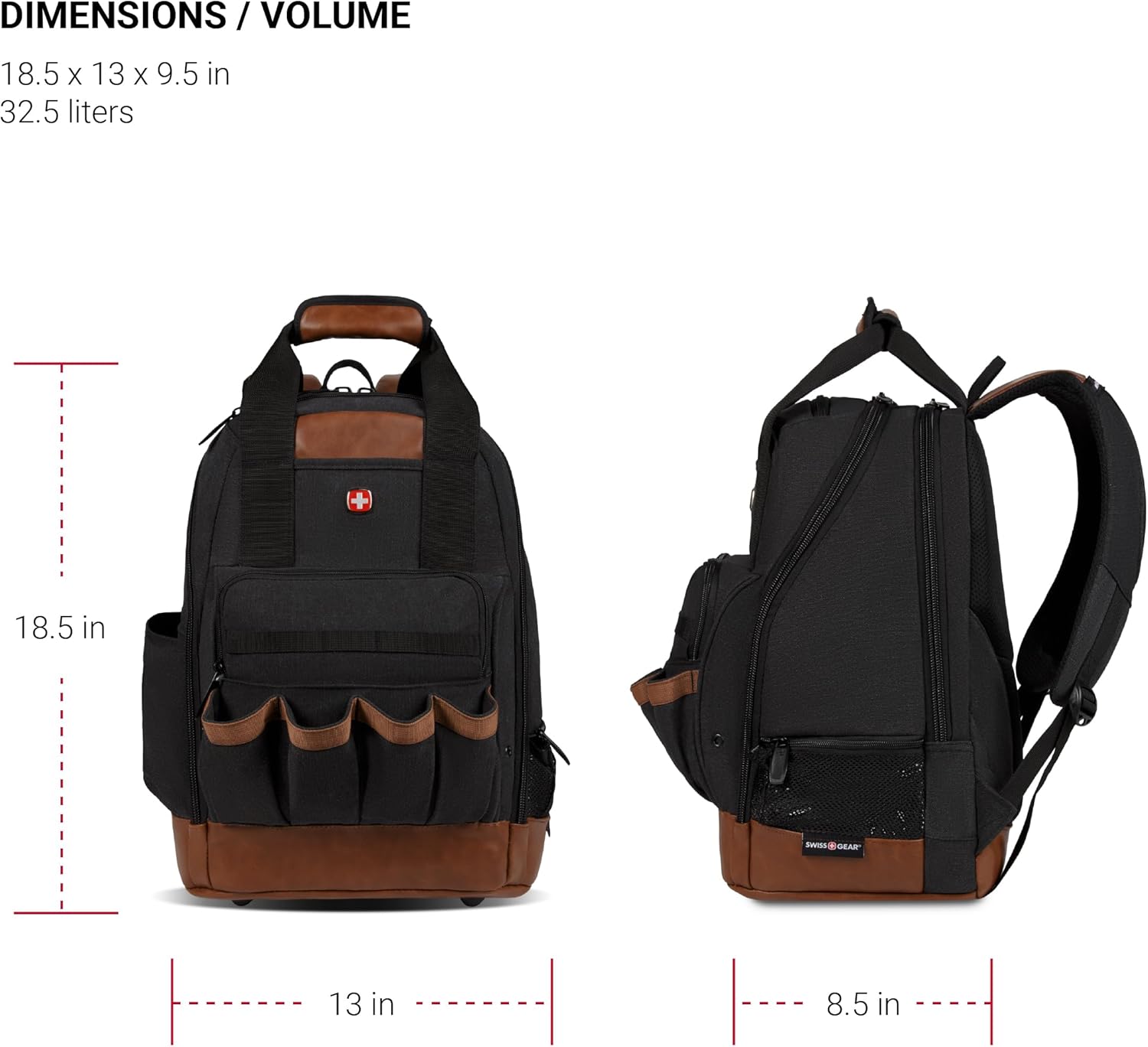 PackRanger Tool Bag Backpack, Fits Up to 15-Inch Laptop, Work Pack, Black/Brown Canvas
