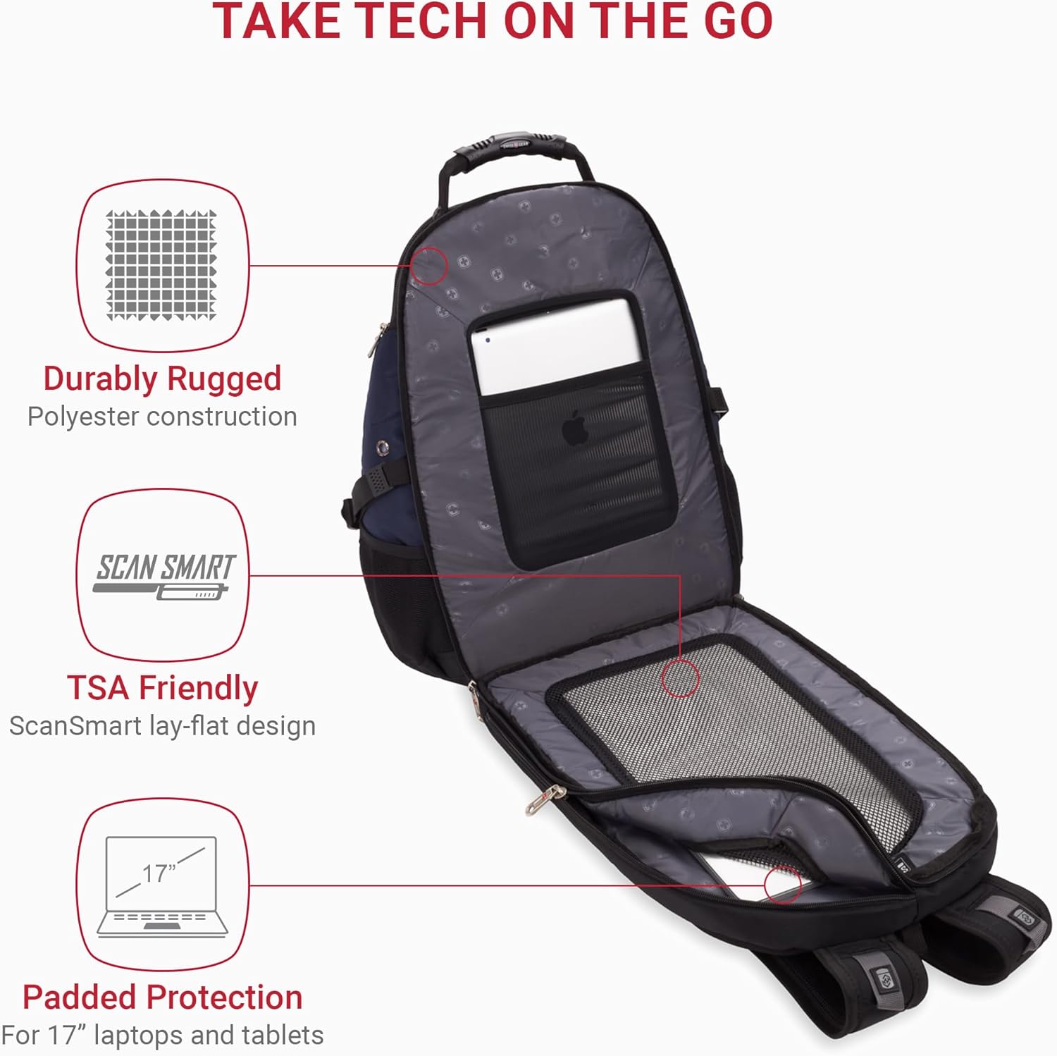 PackRanger 1900 Scansmart TSA 17-Inch Laptop Backpack, Black/Red