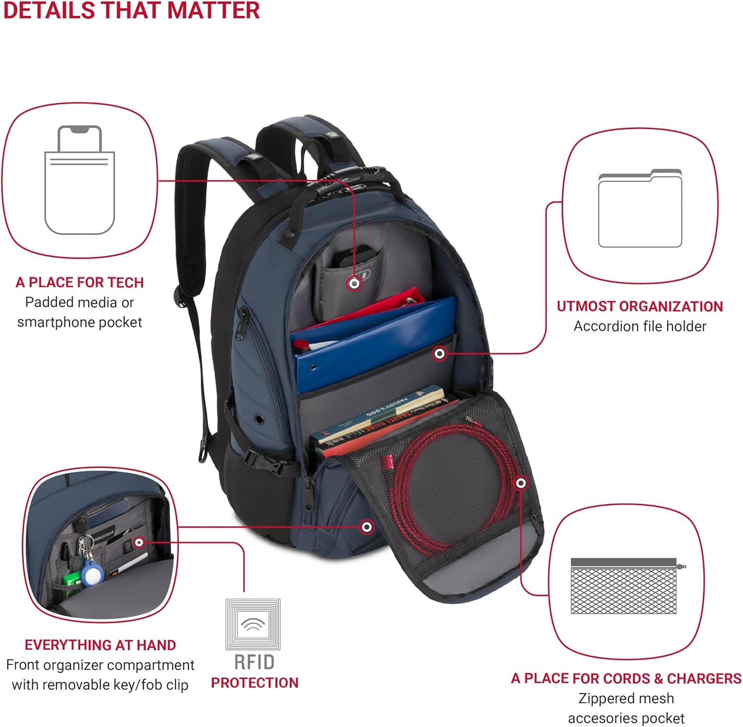 PackRanger 1900 Scansmart TSA 17-Inch Laptop Backpack, Black/Red