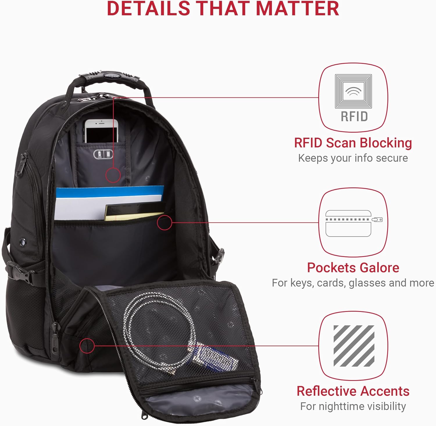 PackRanger 1900 Scansmart TSA 17-Inch Laptop Backpack, Black/Red