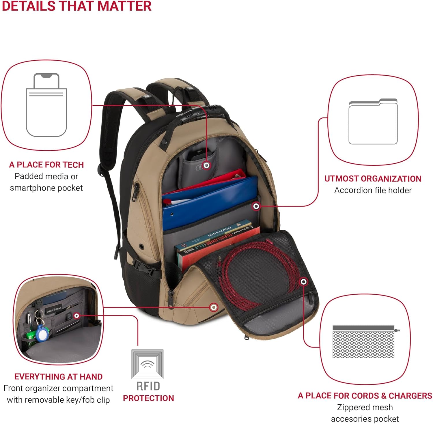 PackRanger 1900 Scansmart TSA 17-Inch Laptop Backpack, Black/Red