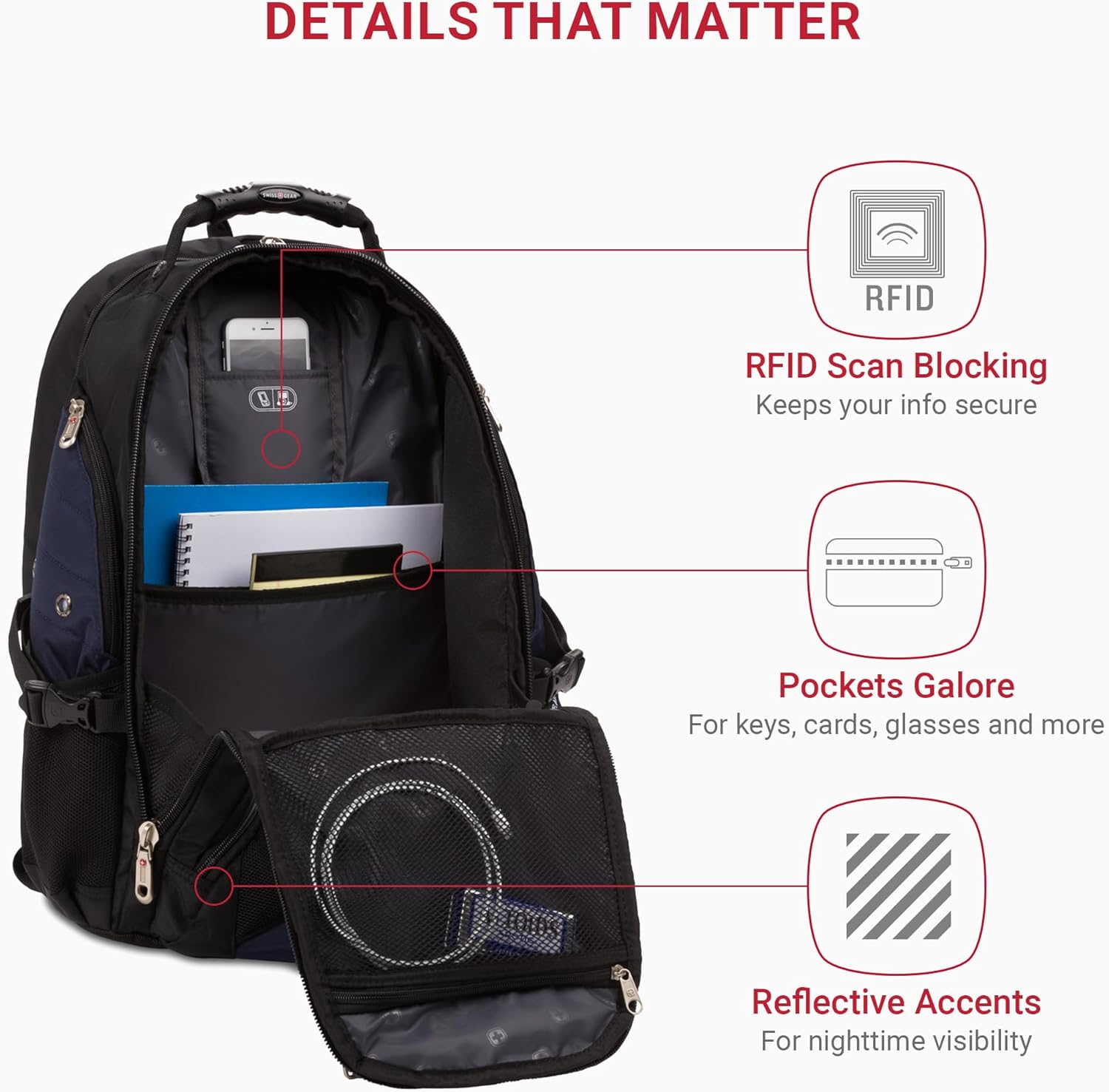 PackRanger 1900 Scansmart TSA 17-Inch Laptop Backpack, Black/Red