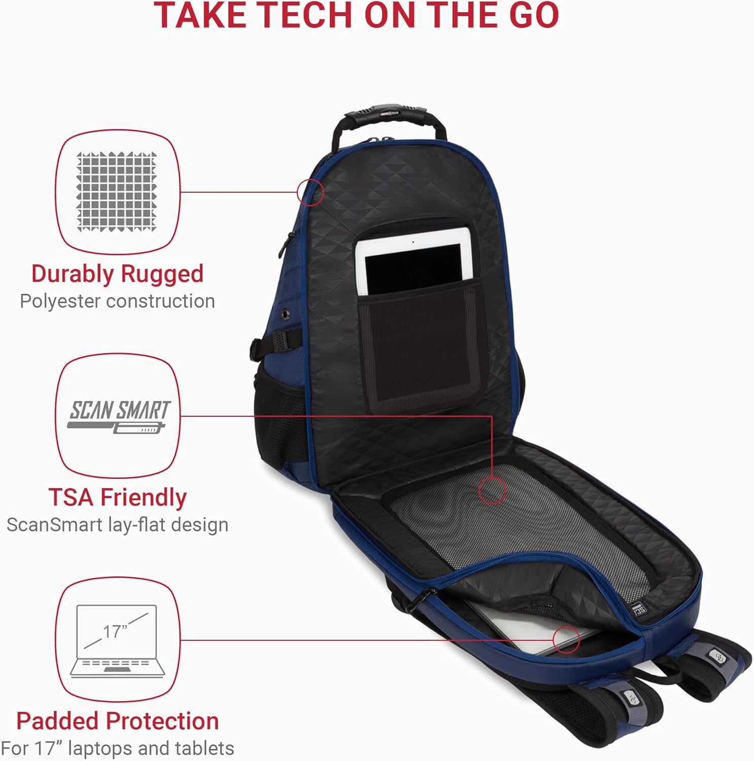 PackRanger 1900 Scansmart TSA 17-Inch Laptop Backpack, Black/Red