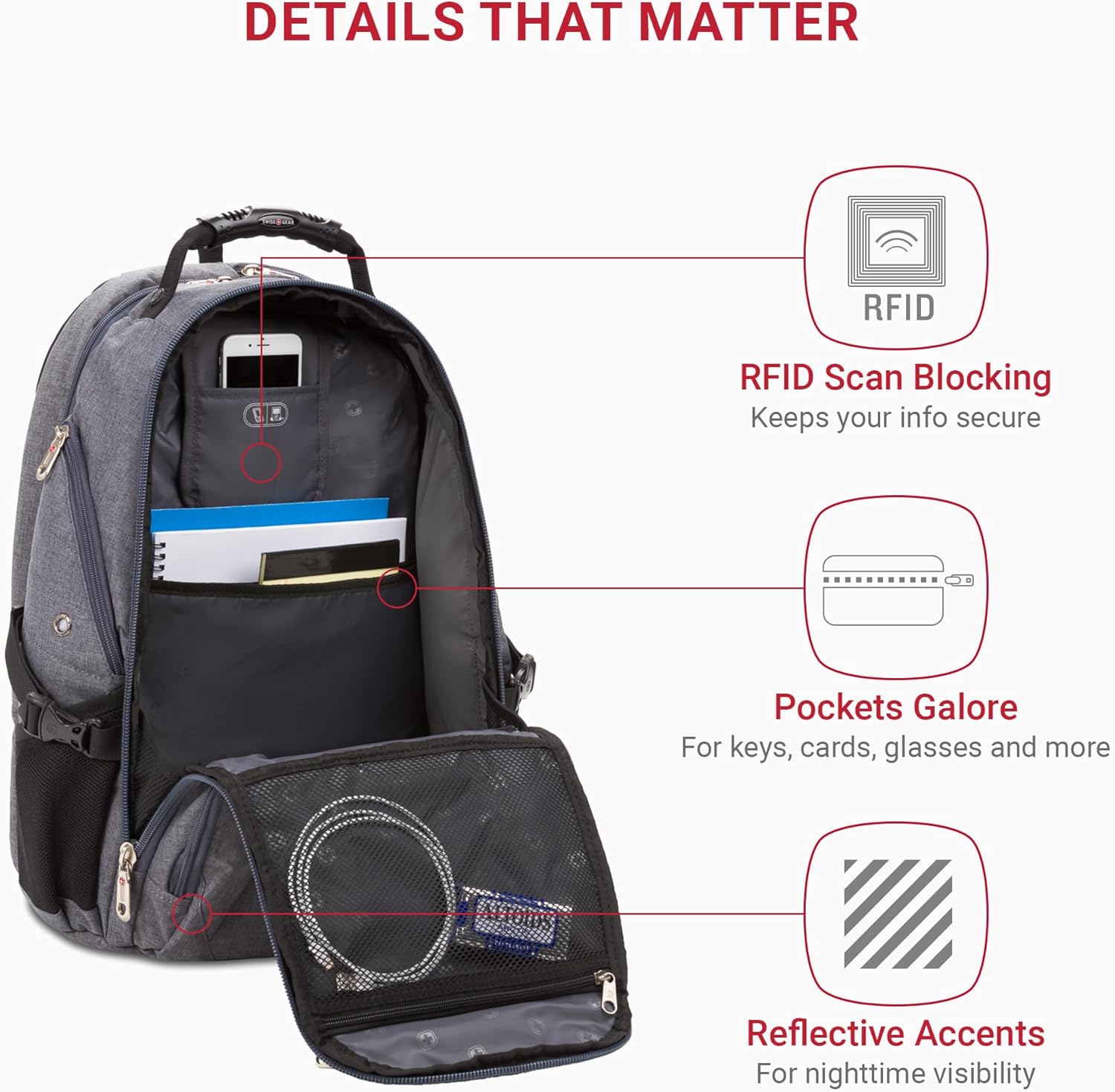 PackRanger 1900 Scansmart TSA 17-Inch Laptop Backpack, Black/Red