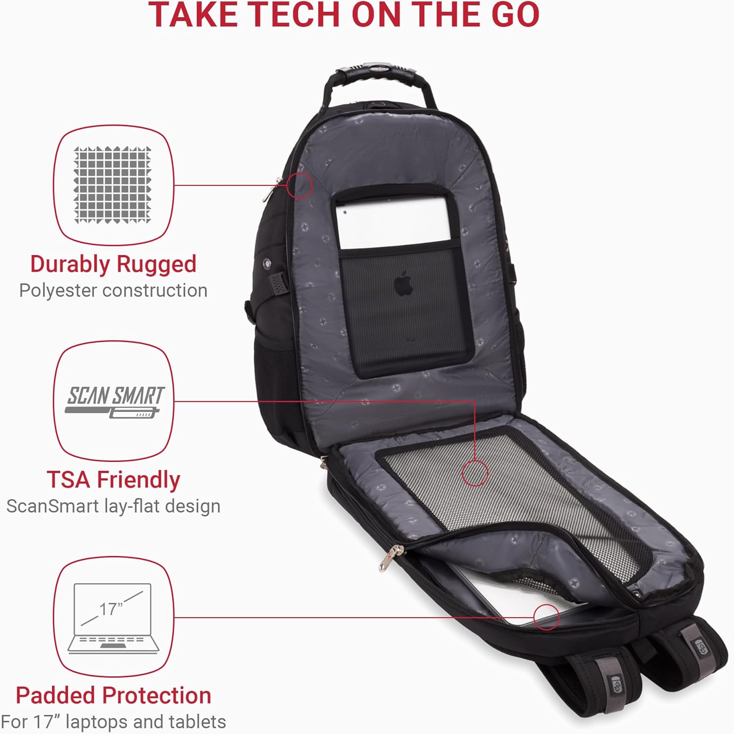 PackRanger 1900 Scansmart TSA 17-Inch Laptop Backpack, Black/Red