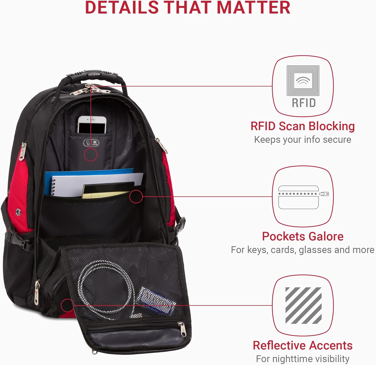 PackRanger 1900 Scansmart TSA 17-Inch Laptop Backpack, Black/Red