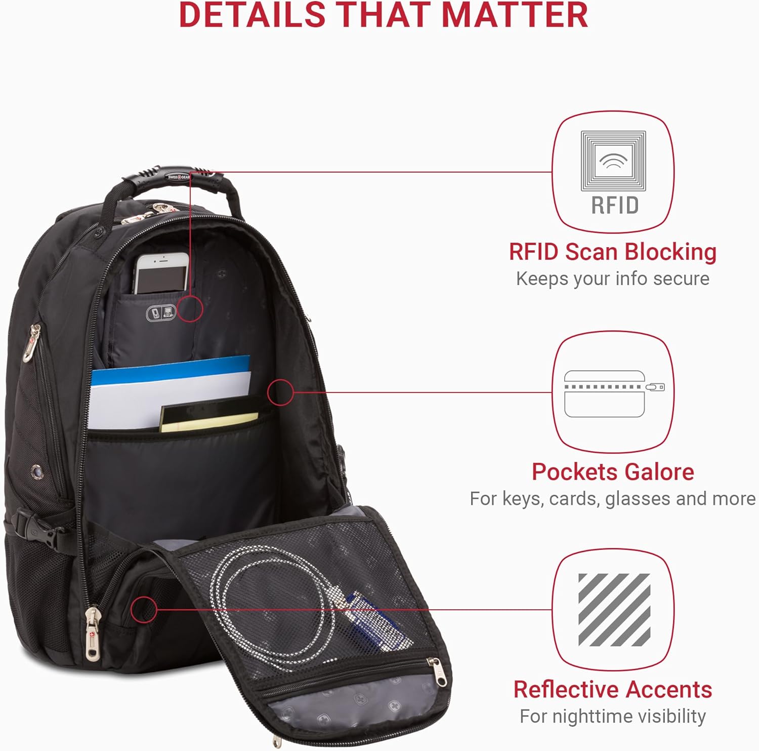 PackRanger 1900 Scansmart TSA 17-Inch Laptop Backpack, Black/Red