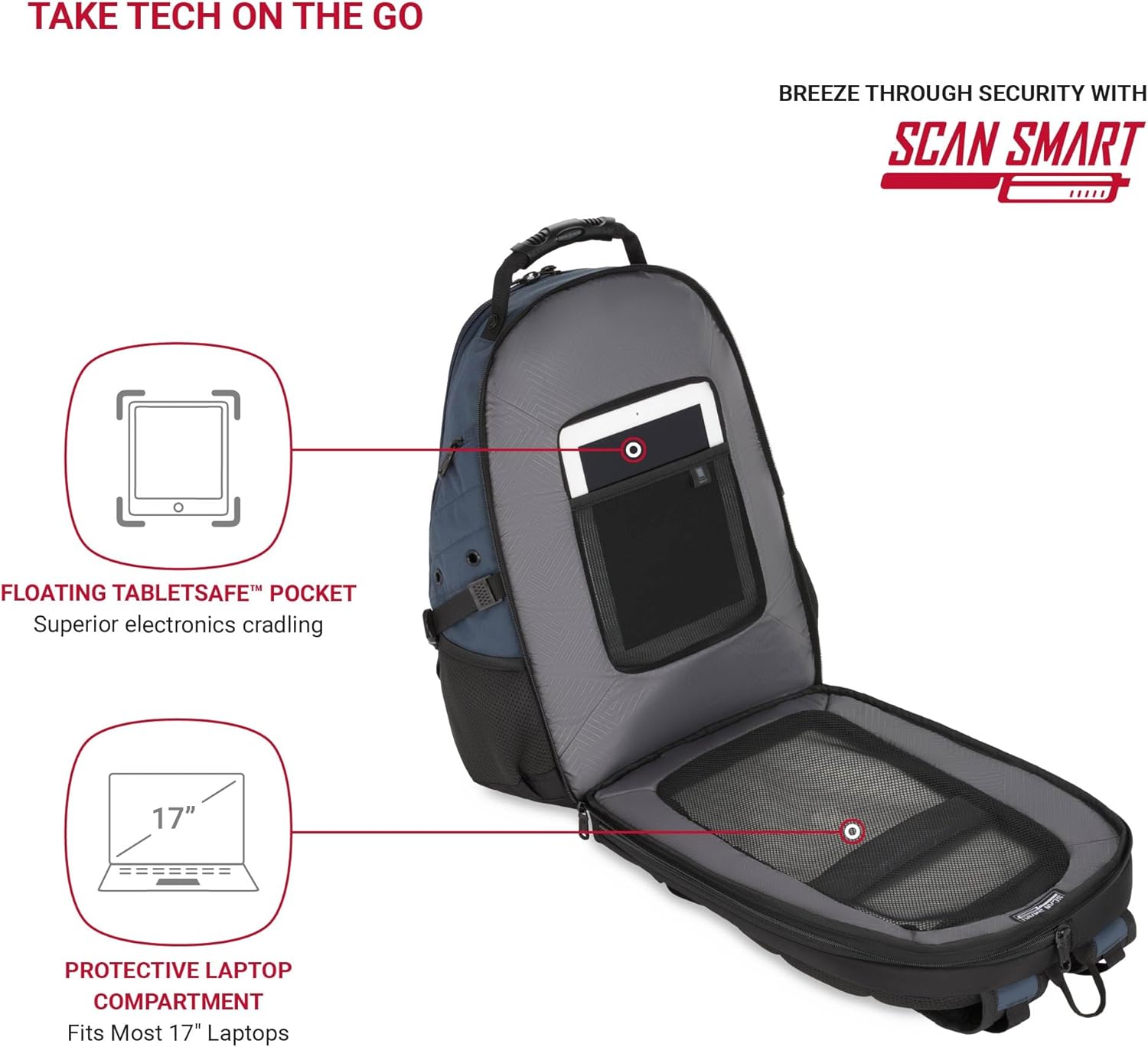 PackRanger 1900 Scansmart TSA 17-Inch Laptop Backpack, Black/Red