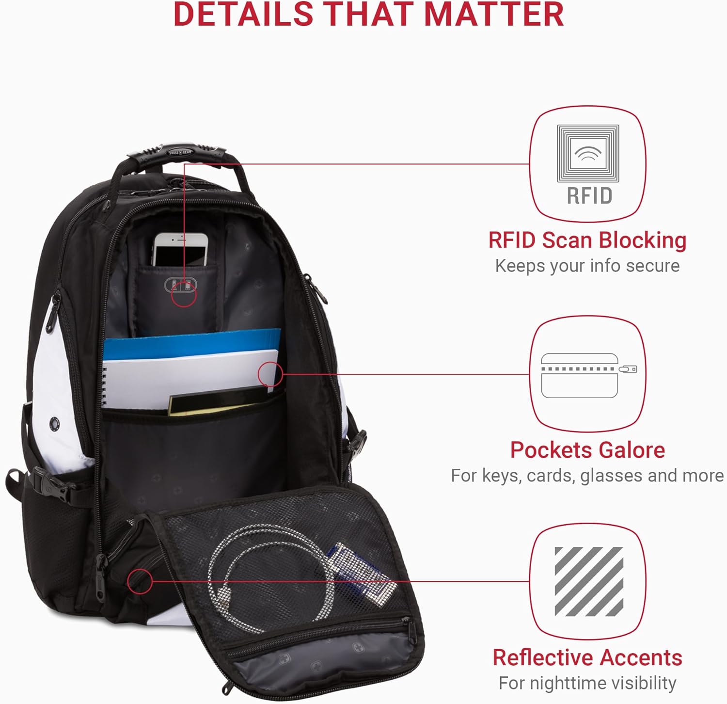 PackRanger 1900 Scansmart TSA 17-Inch Laptop Backpack, Black/Red