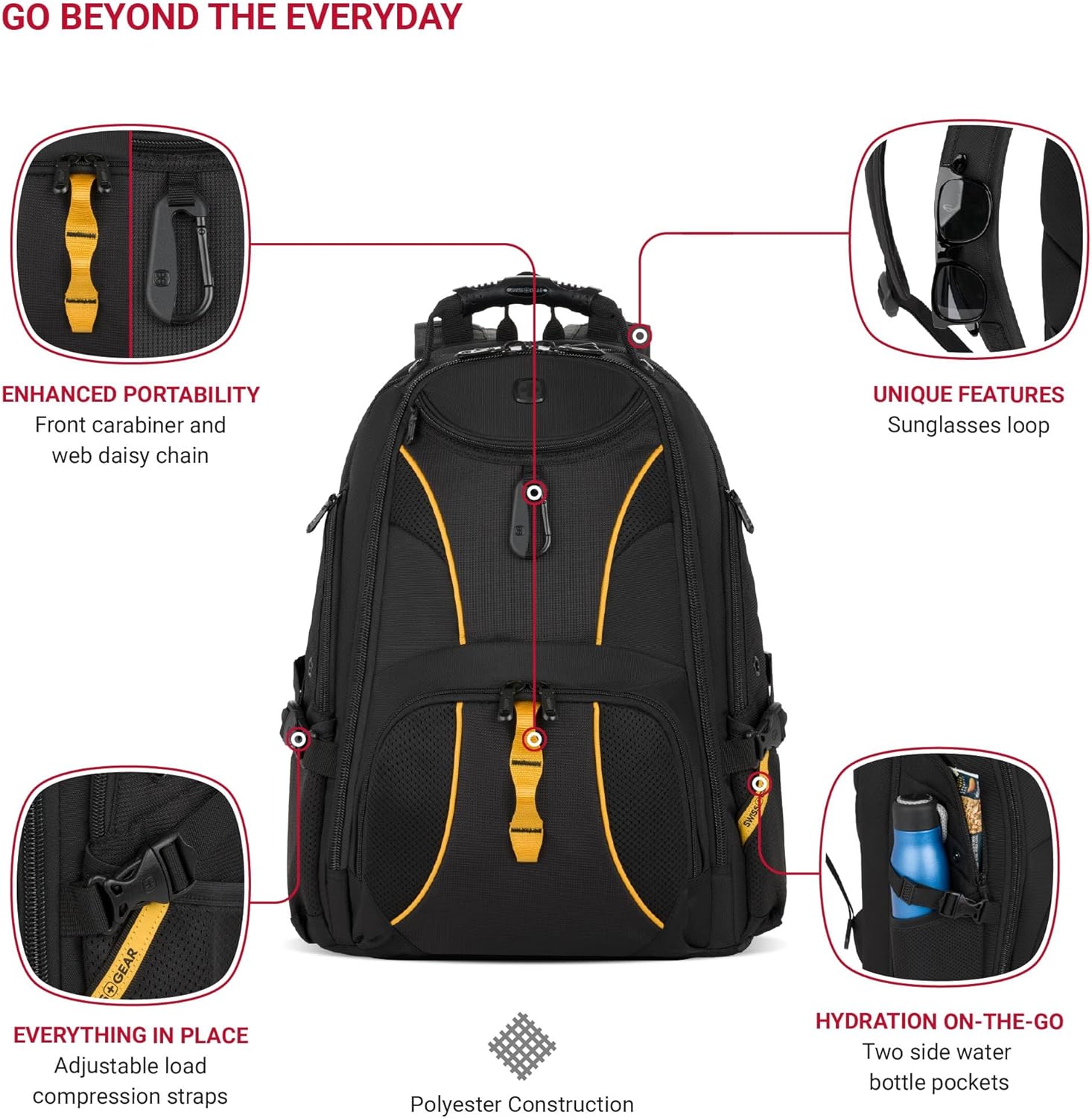 PackRanger 1900 Scansmart TSA 17-Inch Laptop Backpack, Black/Red