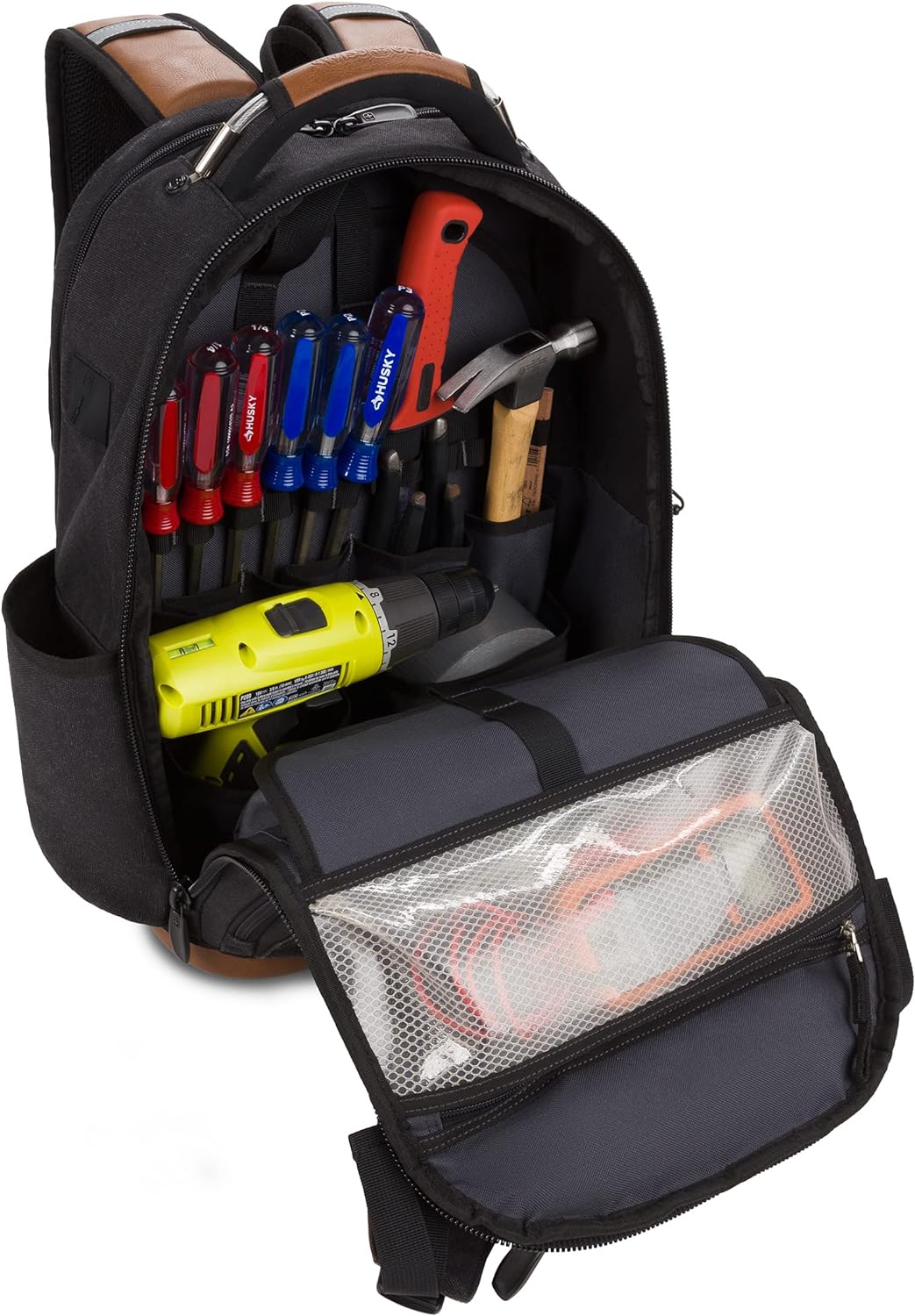 PackRanger Tool Bag Backpack, Fits Up to 15-Inch Laptop, Work Pack, Black/Brown Canvas