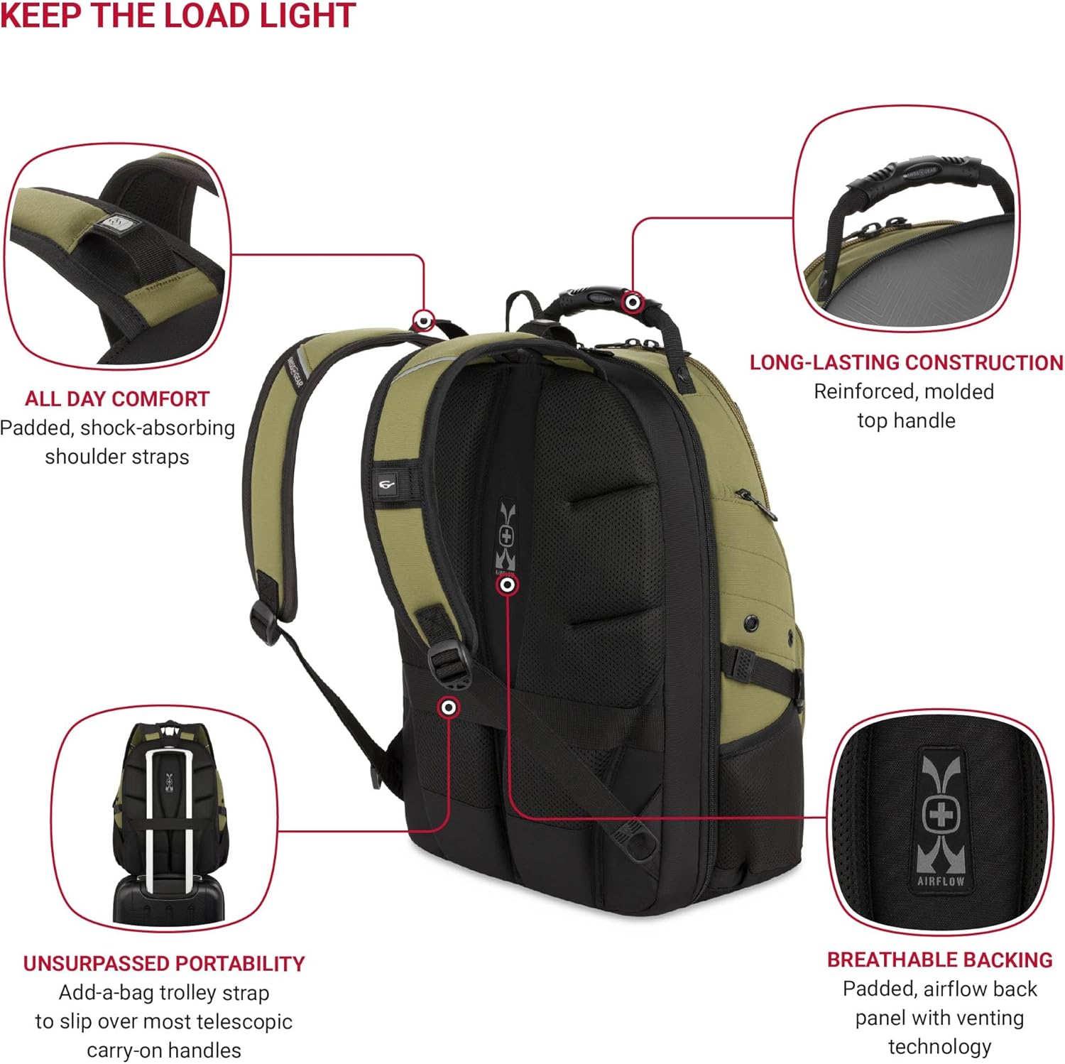 PackRanger 1900 Scansmart TSA 17-Inch Laptop Backpack, Black/Red