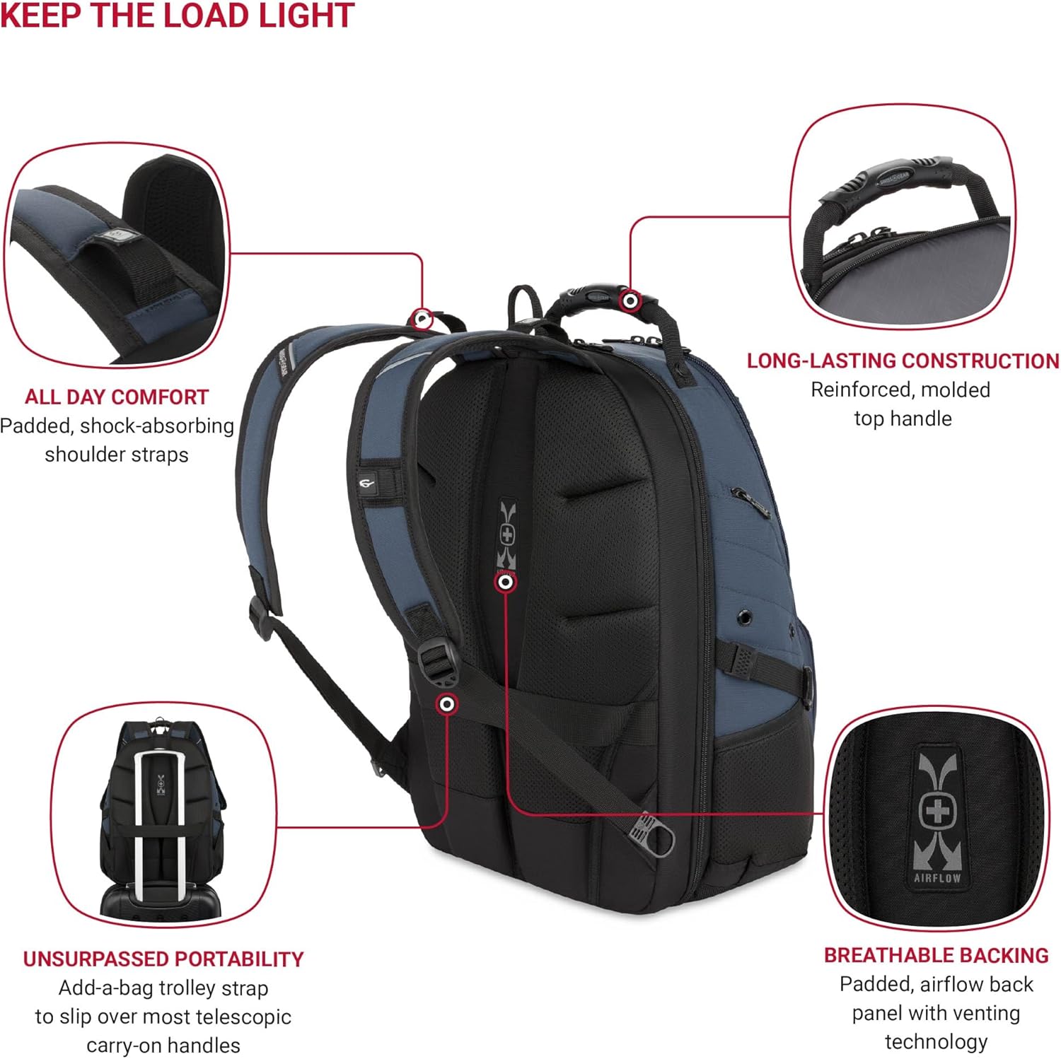 PackRanger 1900 Scansmart TSA 17-Inch Laptop Backpack, Black/Red