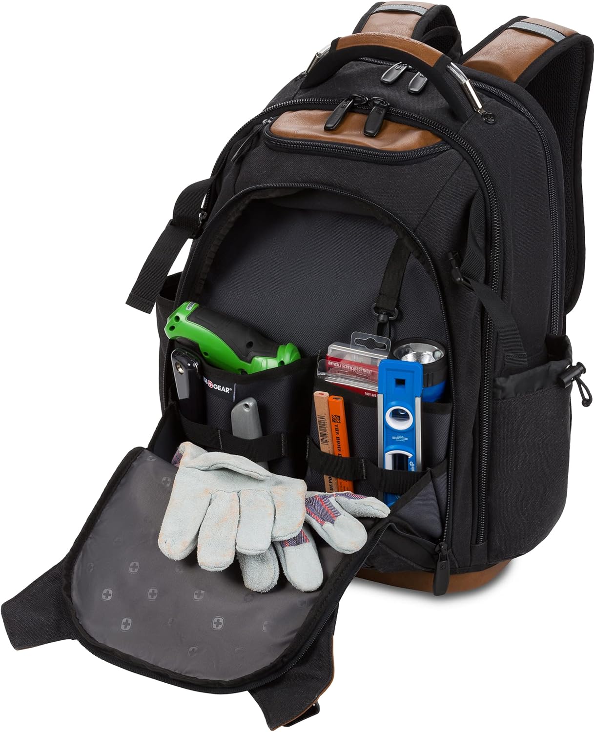 PackRanger Tool Bag Backpack, Fits Up to 15-Inch Laptop, Work Pack, Black/Brown Canvas
