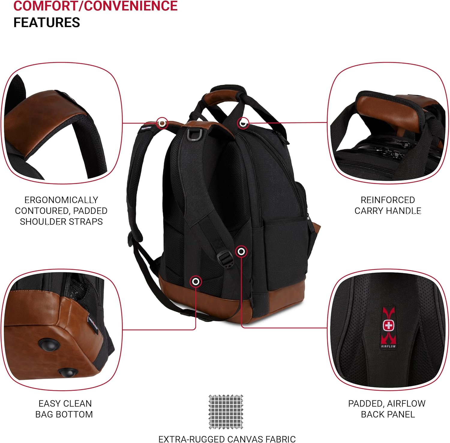 PackRanger Tool Bag Backpack, Fits Up to 15-Inch Laptop, Work Pack, Black/Brown Canvas