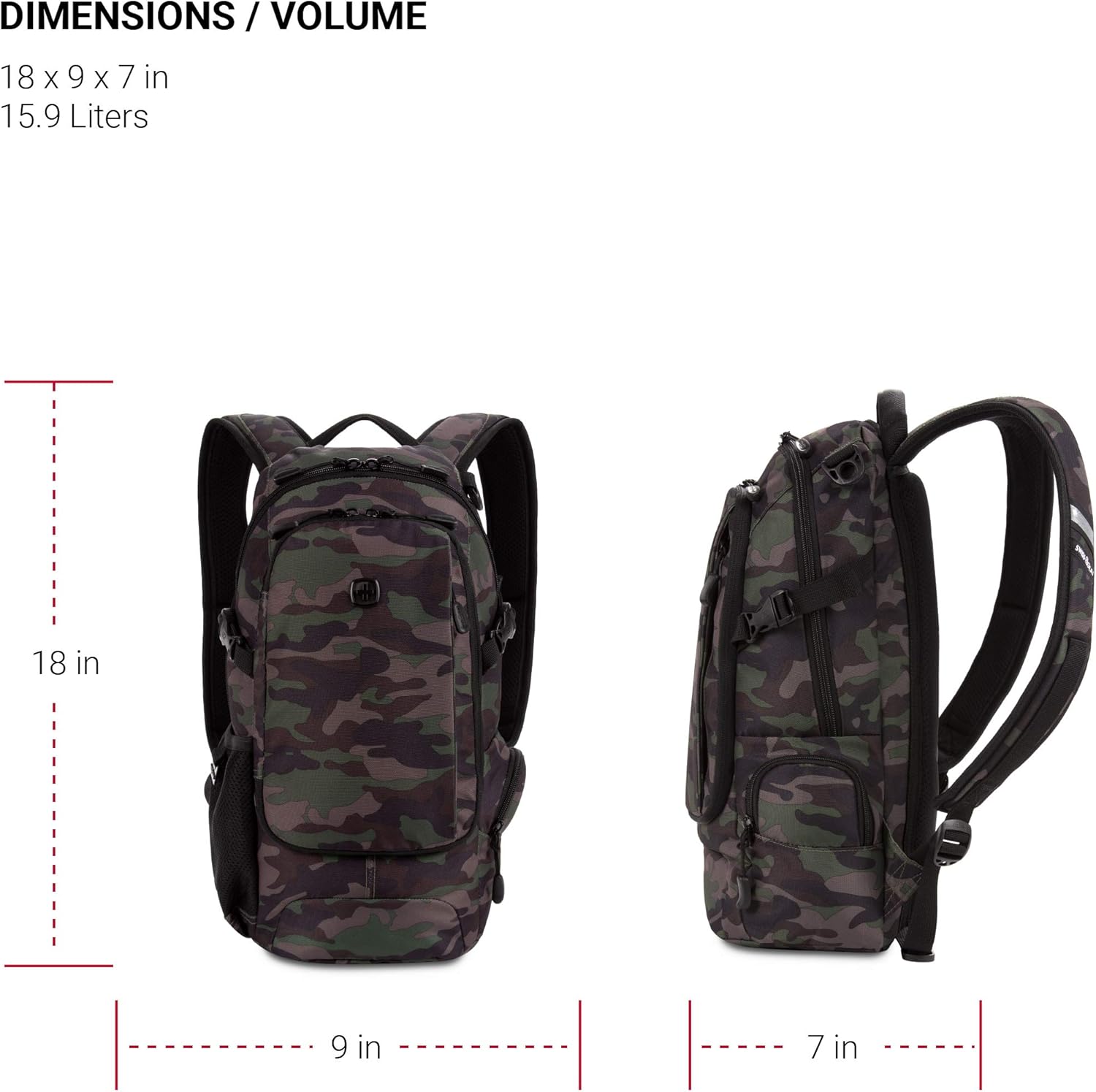 PackRanger 3598 Backpack Narrow Daypack, Camo/Green, 18-Inch