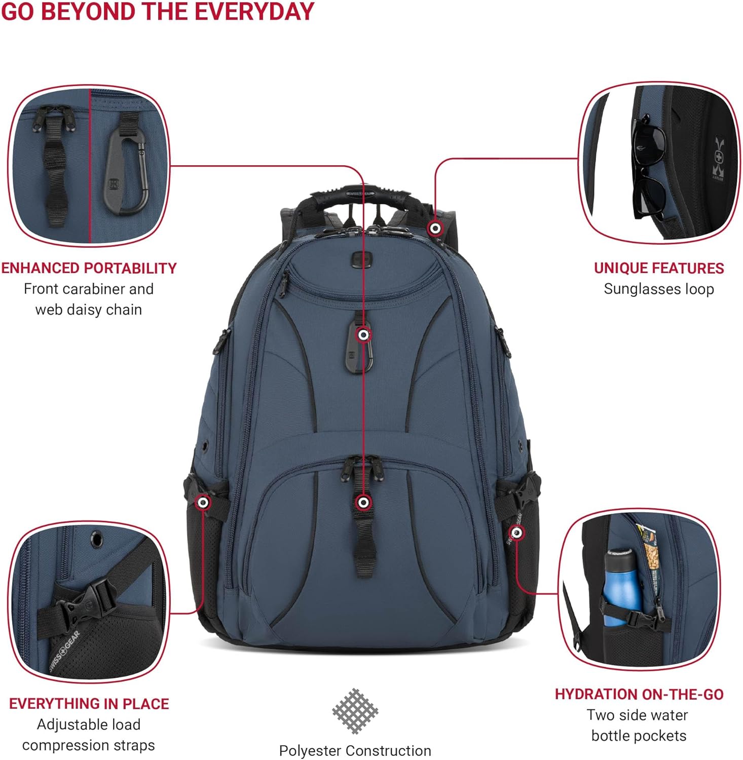 PackRanger 1900 Scansmart TSA 17-Inch Laptop Backpack, Black/Red