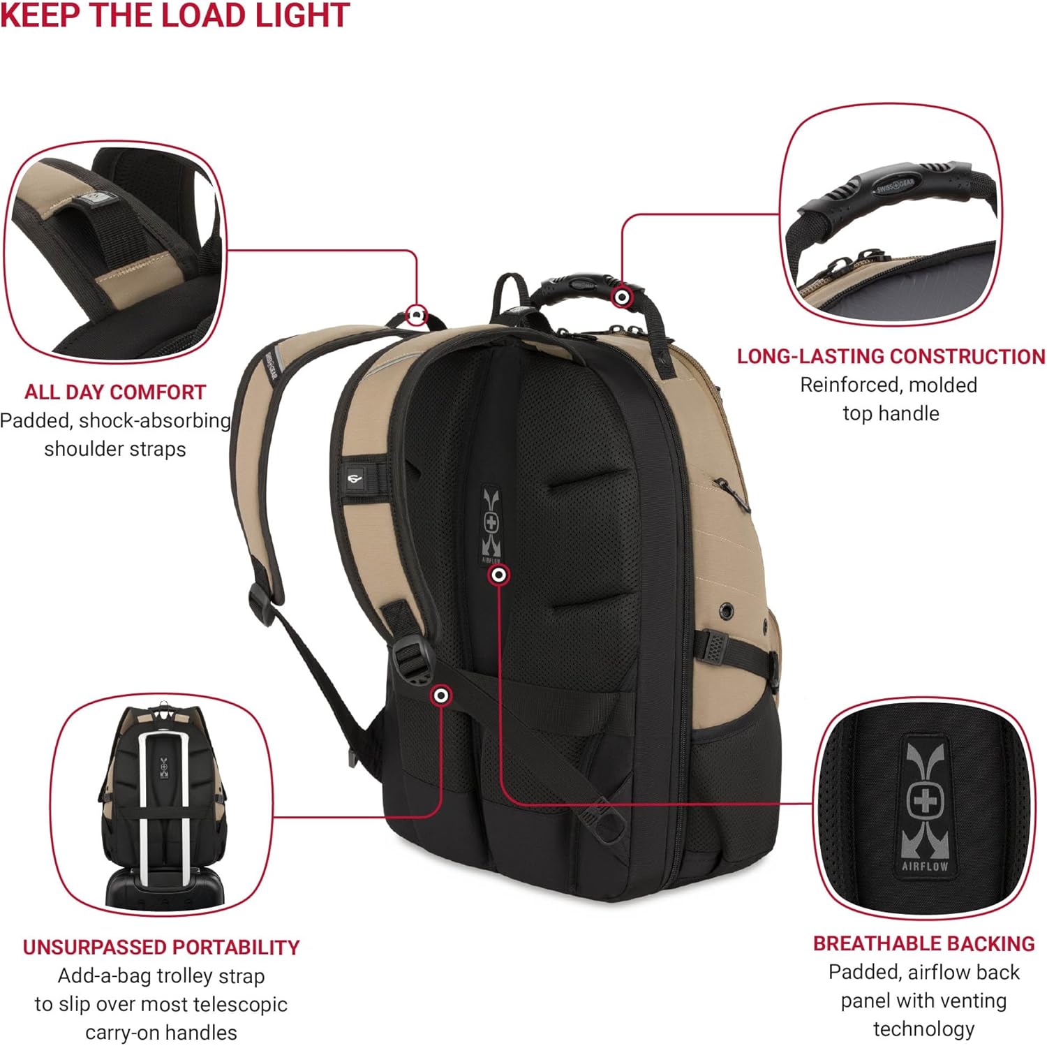 PackRanger 1900 Scansmart TSA 17-Inch Laptop Backpack, Black/Red
