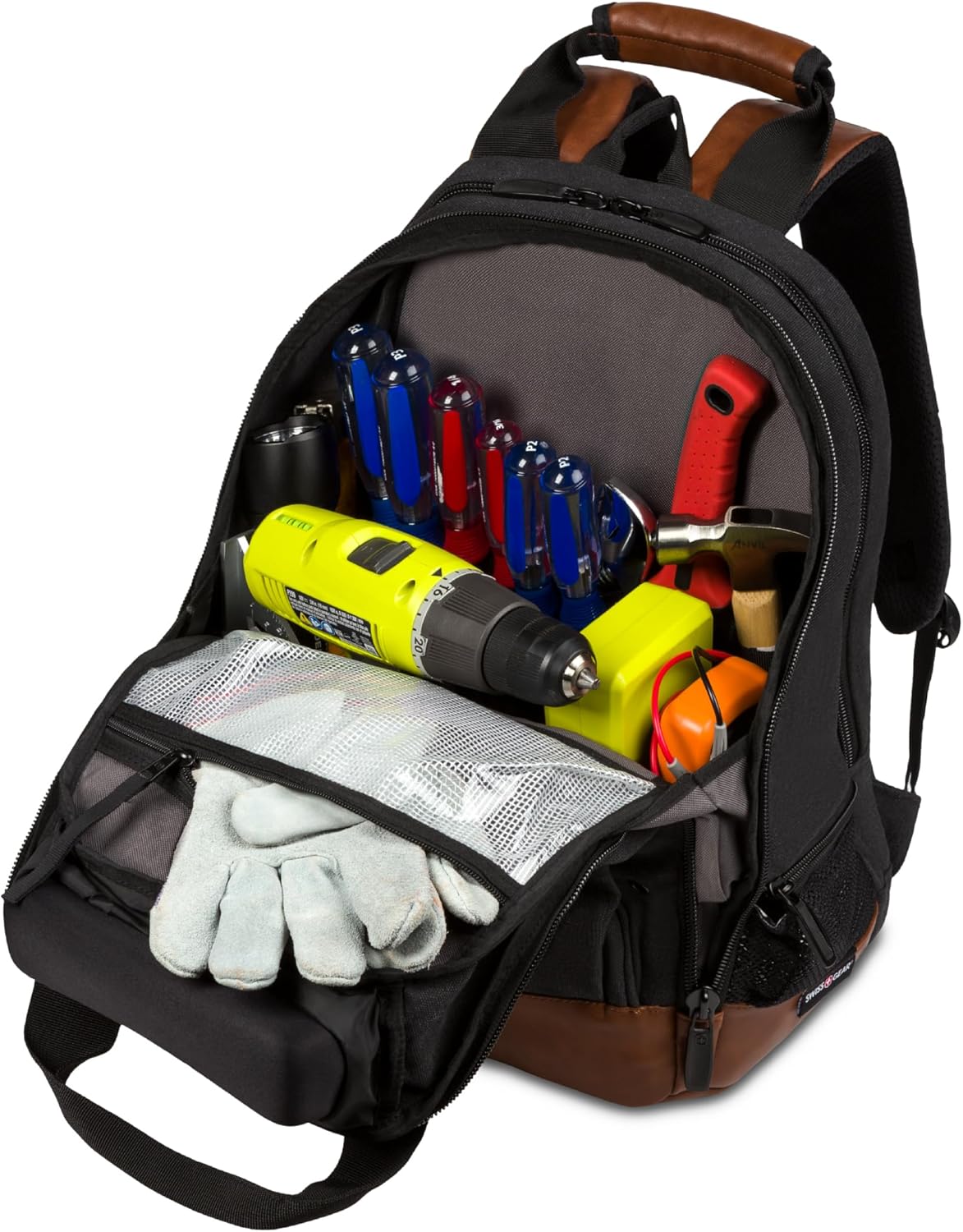 PackRanger Tool Bag Backpack, Fits Up to 15-Inch Laptop, Work Pack, Black/Brown Canvas