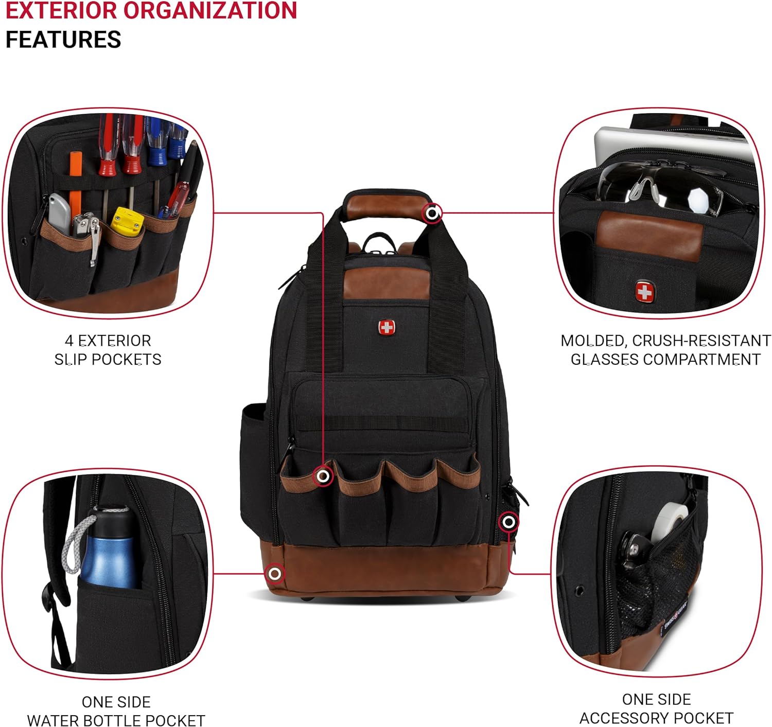 PackRanger Tool Bag Backpack, Fits Up to 15-Inch Laptop, Work Pack, Black/Brown Canvas