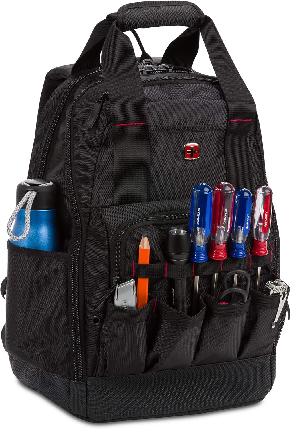 PackRanger Tool Bag Backpack, Fits Up to 15-Inch Laptop, Work Pack, Black/Brown Canvas
